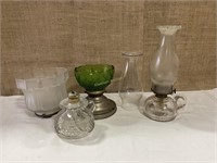 Vintage Glass Finger Oil Lamps, Iron Wall Sconce