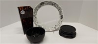 ART GLASS VASE + WEDGEWOOD BOWL + PLATE + STAND