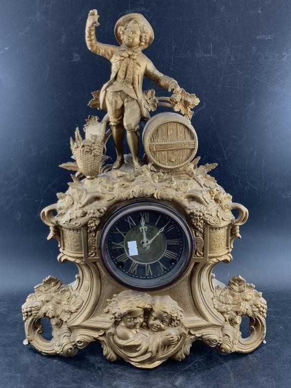 Antique mantel clock, very detailed, with key and