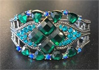 Beautiful Yumong Blue & Green Hinged Cuff Bracelet