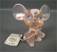 Fenton Pink Iridised Decorated Mouse Figurine