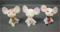 Three Fenton Decorated Mice Figurines