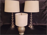 (3) Table Lamps, 1 Pair with Glass Sphere Base