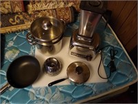 vintage Vitamix blender, pots and pans