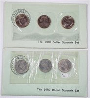 2  1980 P-D-S  S. B. Anthony Souvenir Dollar sets