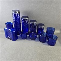 Cobalt Blue Blenko Water Pitcher & Canisters +