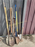 Tool assortment Including shovels, scraper,