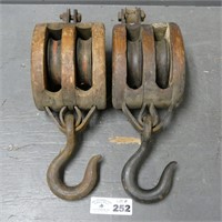 Pair of Early Primitive Wooden Pulleys
