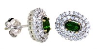 Oval Natural Chrome Diopside Halo Stud Earrings