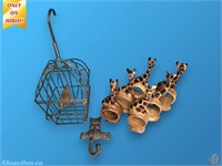 (6) Giraffe Napkin Rings +Metal Hook + Birdcage