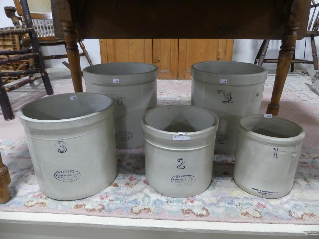 SET OF 5 MEDALTA STONEWARE GRADUATED CROCKS