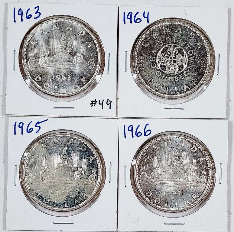 1963, 1964, 1965 & 1966  Canada 80% silver Dollars