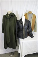 3 Vtg. Pierre Conte Wool, Leather, Suede Coats+
