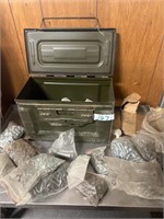 Vintage metal ammo box, full of assorted hardware