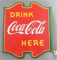 "Drink Coca-Cola Here" New Porcelain Flange Sign