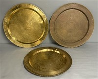 3 Eastern Brass Trays Chargers