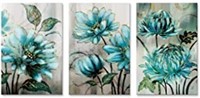 Blue Flower Painting Abstract Modern Wall Art Turq