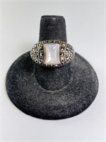 Gorgeous Sterling MOP/Marcasite Ring 8 G Size 7.75
