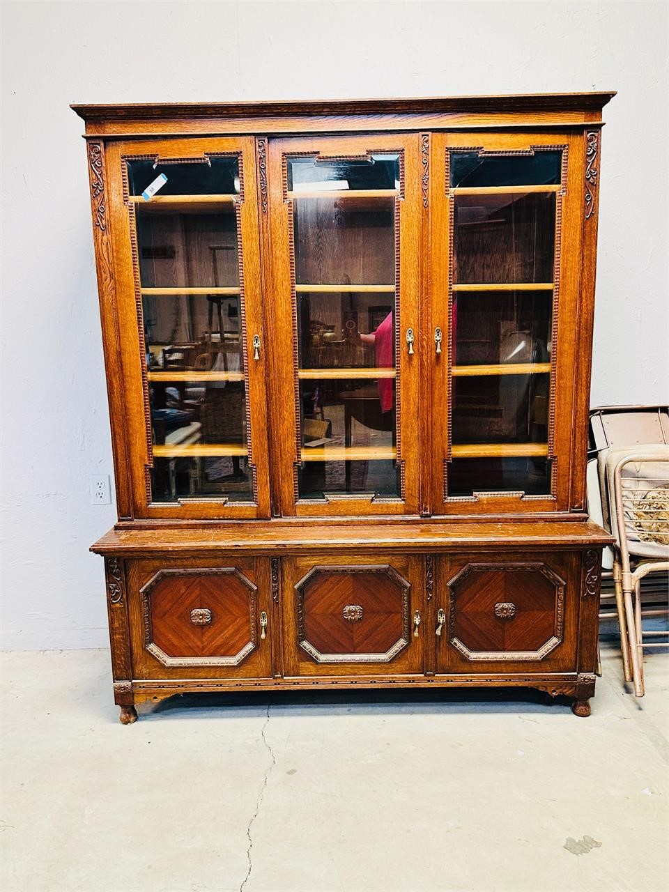 Antique 2 Piece Carved English Hutch