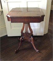 Lamp Table with Carved Harp Base
