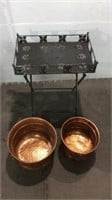 Plant Stand Tray w 2 Copper Pots K8C