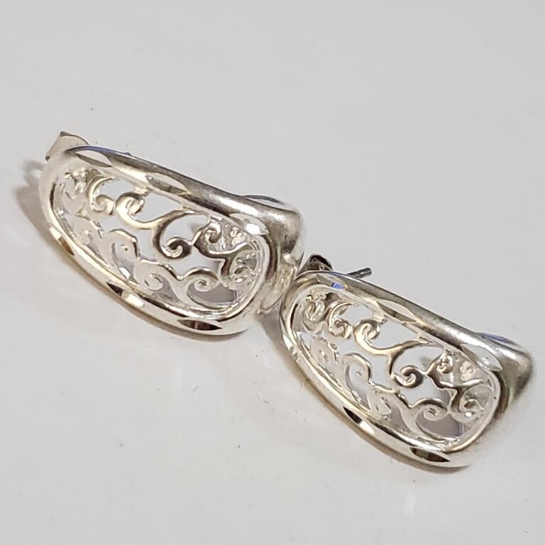 Sterling Silver Filigree C Hoop Earrings SJC