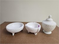 2 Milk Glass Footed Bowls and Cady Dish