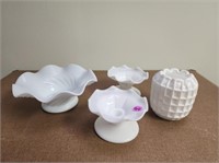 4 Milk Glass Ripple Candel Holder and Howls