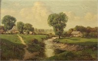 Henry Hulsmann Landscape with Creek & Cottages.