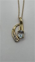Aquamarine and Diamond 14k Gold Pendant/Chain