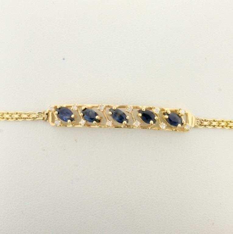 Sapphire and Diamond Bar Bracelet in 14K Yellow Go