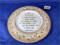 The Serenity Prayer Plate, 15.75"D.