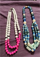 Pretty Costume Necklaces Blue Beads/Pink+white