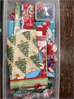 Christmas wrapping paper ribbons and bags