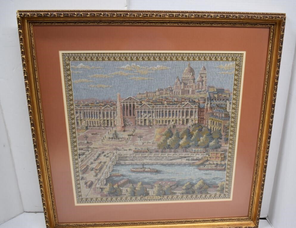 Vintage Framed Paris Tapestry 27" x 27"