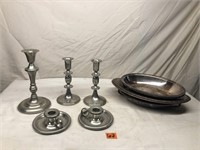 Pewter Serving Dishes & Candlesticks