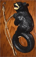 Hanging Resin Bear on Tire Swing Figure 10" long
