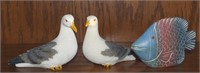 3pc Home Decor w/ Seagulls & Carved Wooden Fish
