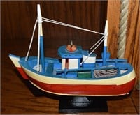 Handpainted Wooden Fishing boat Model 8.25" w