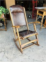 vintage oak wood frame folding rocker