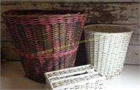 2 Wicker Baskets & Tissue Box Cover
