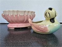 2 Pottery Planters, Pink & Anthropomorphic Duck