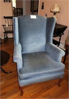Upholstered Queen Anne mahogany wing back chair