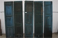 (5) Primitive Solid Wood Blue Painted Shutters