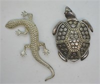 2 pcs. Reptilian Jewelry - Turtle & Lizard Brooch