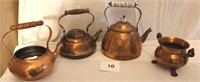 3 COPPER TEA KETTLES