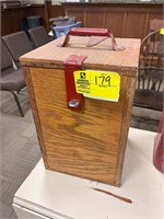 WOODEN EXPLOSIVES TYPE BOX WITH GLASS JAR INSIDE 1