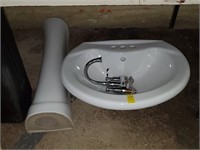 Porcelain Bathroom Sink w/ Delta Faucet
