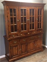 LINK-TAYLOR COLONIAL PINE CHINA CABINET, 2 PIECE