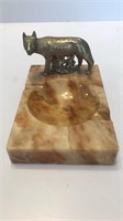 Capitoline Wolf Romulus Remus and Marble Ashtray